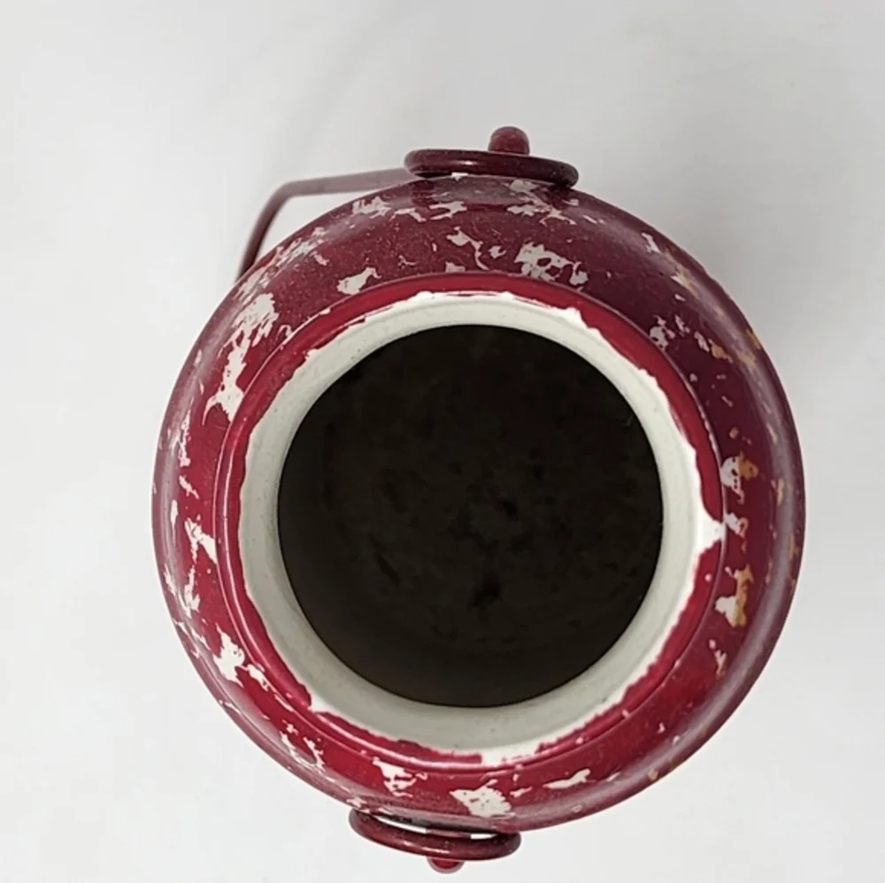 Patchwork Red Pottery Water Carrier/Vase With Handle YellowRedGreenWhite‎
